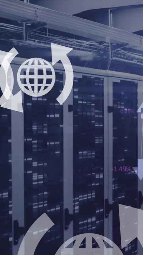 Animation of globes and data processing over computer servers Stock Footage 343127506