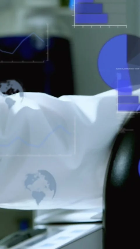 Animation of globes, computer language, caucasian scientist removing liquid Stock Footage 344723299