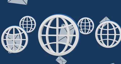 Animation of globes, envelopes and data processing over blue background Stock Footage 328715371
