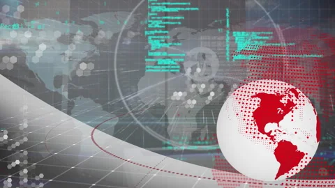 Animation of globes, profile icons, programming language, map against abstract Stock Footage 315837952