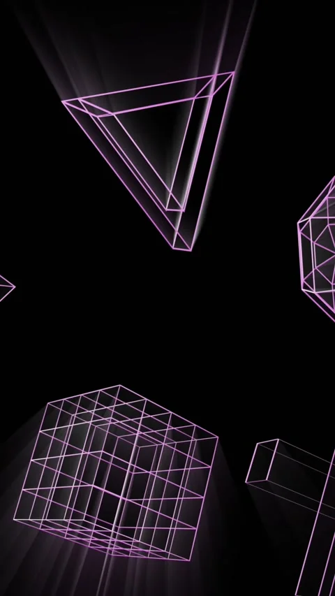Animation of glowing 3d shapes moving on black background Stock Footage 323898182