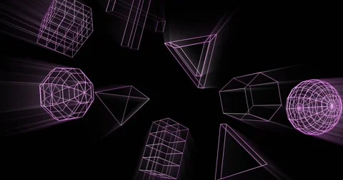 Animation of glowing 3d shapes moving on black background Stock Footage 329017893