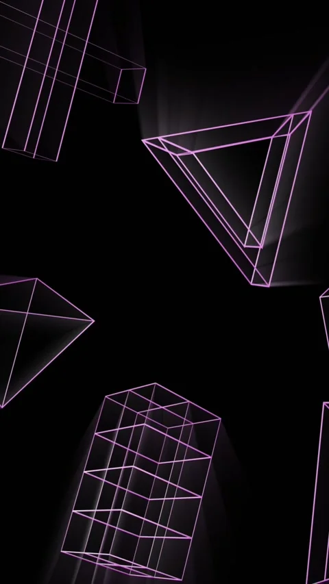 Animation of glowing 3d shapes moving on black background Stock Footage 342643257
