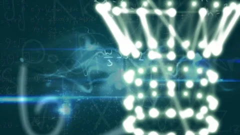 Animation of glowing abstract pattern and smoke over mathematical equation Stock Footage 328466357