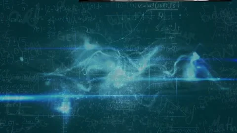 Animation of glowing abstract pattern over mathematical sums against green Stock Footage 326097291