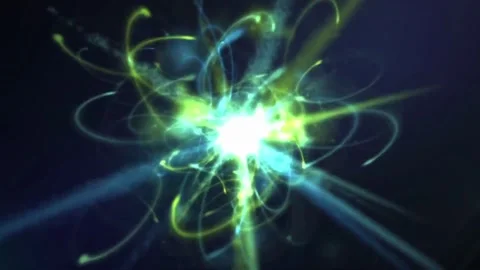 Animation of a glowing atom core with electrons orbiting. Stock Footage 337014744