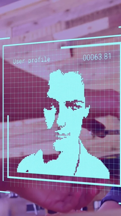 Animation of glowing blob over icons over businessman sitting on video call Video stock 343128353