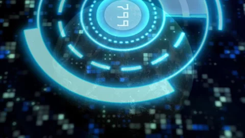 Animation of glowing blue circular elements with binary code in digital Stock Footage 313425796