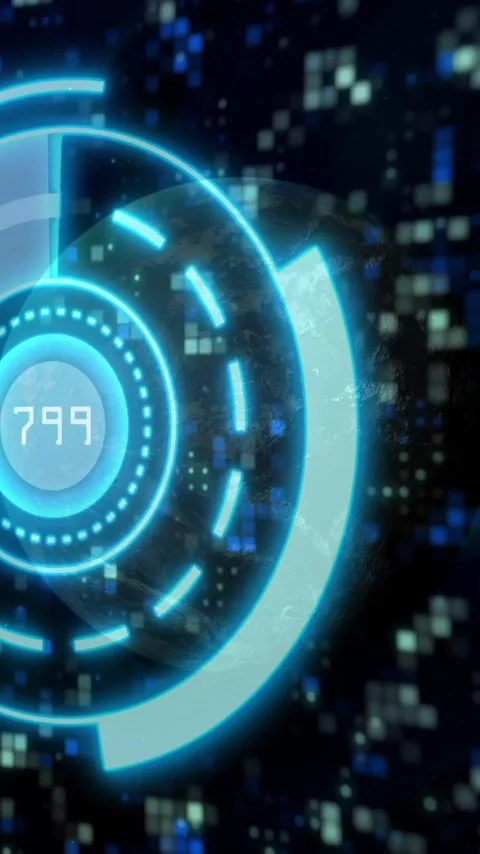 Animation of glowing blue circular elements with binary code in digital Stock Footage 319617857