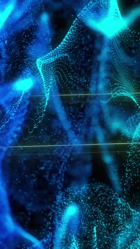 Animation of glowing blue digital wave over neon rugby pitch layout against Stock Footage 343504190