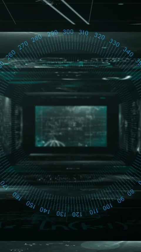 Animation of glowing blue elements in digital tunnel with mathematical equations Stock Footage 319811020