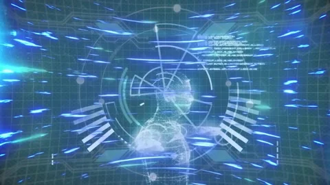 Animation of glowing blue lines and data visualization on futuristic digital Stock Footage 330342279