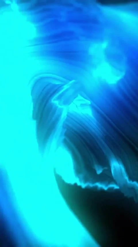 Animation of glowing blue rotating wave on black background Video stock 320513404