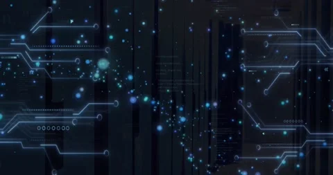 Animation of glowing blue spots and microprocessor connections against black Stock Footage 236961660