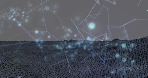 Animation of glowing blue spots and network of connections against binary coding Stock Footage 327004118