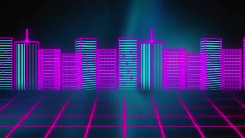 Animation of glowing blue stripes over cityscape Stock Footage 330115408