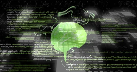 Animation of glowing brain and digital data processing over black background Stock Footage 268405116