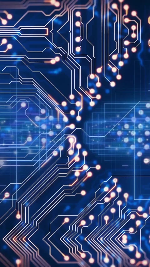 Animation of glowing circuit board pattern with lines and nodes on blue Stock Footage 319727746