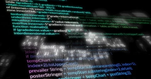 Animation of glowing code forming digital skull on dark background Stock Footage 304841178