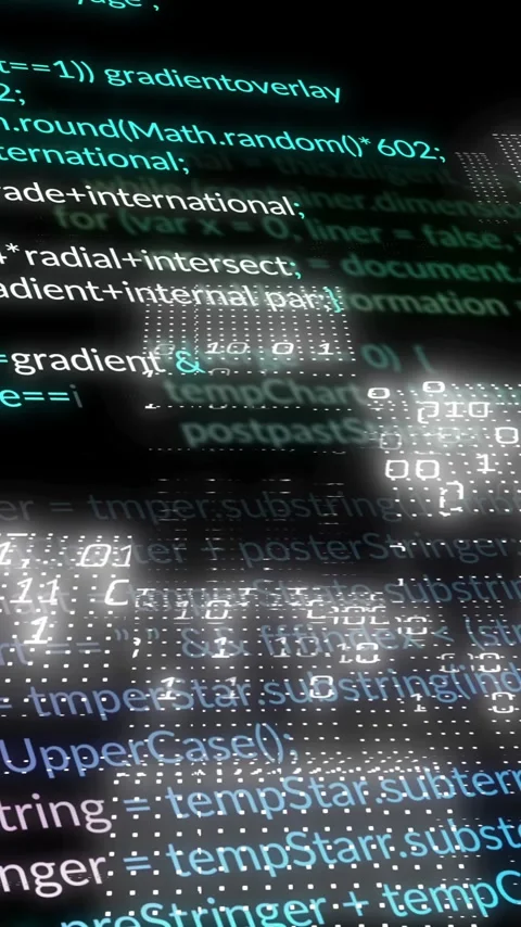 Animation of glowing code forming digital skull on dark background Stock Footage 319617520