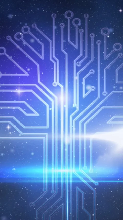 Animation of glowing computer circuit board elements on blue background Stock Footage 342004104