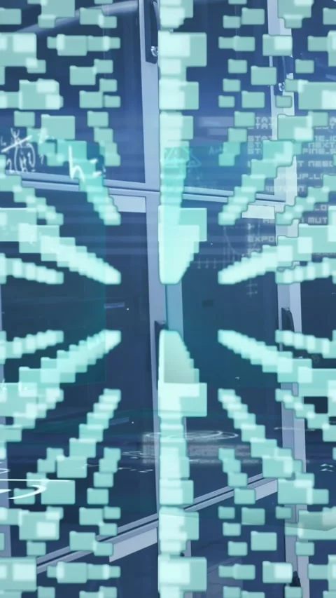 Animation of glowing computer circuit board and binary coding over server 動画素材 344011810