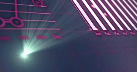 Animation of glowing data charts and code lines with light burst effect Stock Footage 303528514