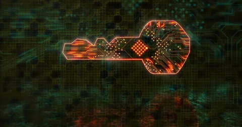 Animation of glowing digital key with circuit patterns on tech background Stock Footage 304841675