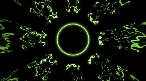 Animation with glowing electron waves around ring. Design. Neon ring with beams Stock Illustration