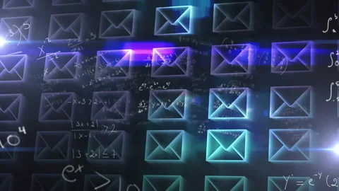 Animation of glowing envelope icons with math equations on digital school Stock Footage 305080611