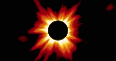 Animation of glowing flashes of a solar eclipse with light beams on black backgr Stock Footage 221303069