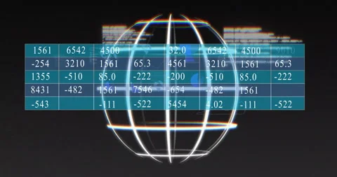 Animation of glowing globe with numerical data and digital interface elements Stock Footage 303454041