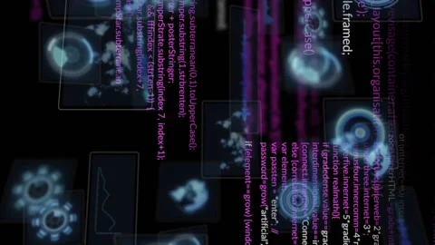 Animation of glowing graphs and circular patterns for digital code visualization Stock Footage 313425865
