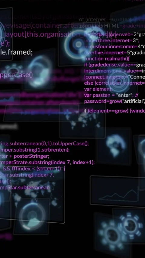 Animation of glowing graphs and circular patterns for digital code visualization Stock Footage 319618128