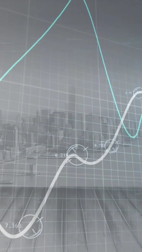 Animation of glowing graphs moving against aerial view of cityscape Stock Footage 343996563