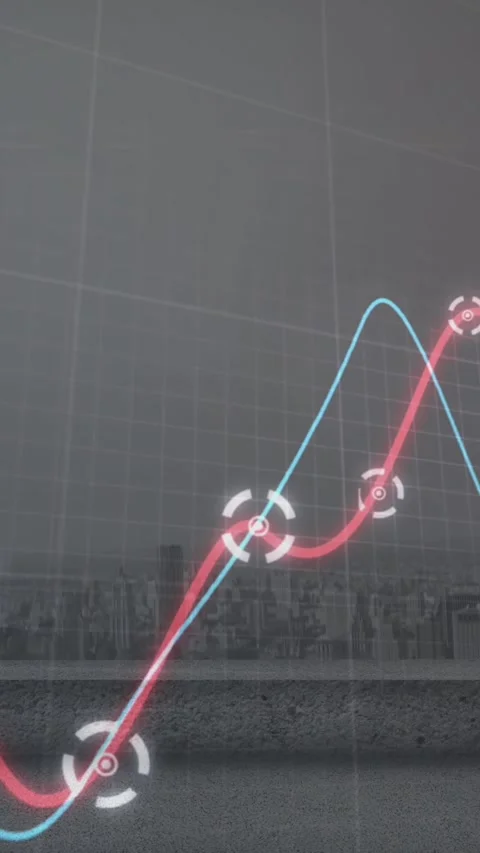 Animation of glowing graphs moving over grid network against aerial view of Stock Footage 344614625