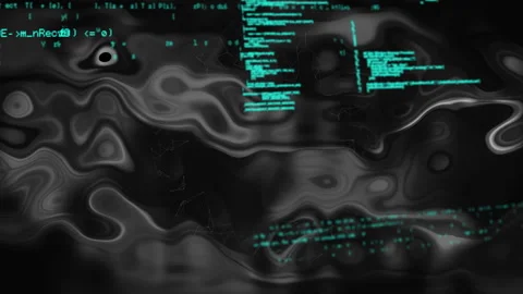 Animation of glowing green code swirling over abstract black and gray patterns Stock Footage 304853248