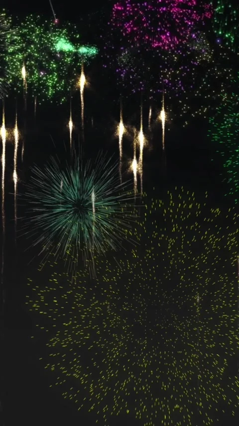 Animation of glowing light trails and fireworks exploding on black background Stock Footage 321513645