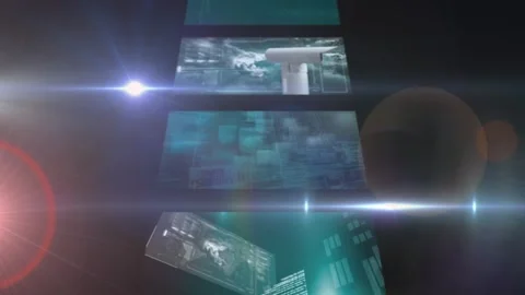 Animation of glowing lights over data processing on screen in background Stock Footage 328520028