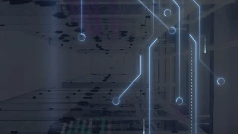 Animation of glowing microprocessor connections, light spot and data processing Stockbeeldmateriaal 312696624