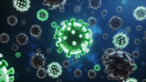 Animation of glowing microscopic world showing immune cells and viruses as .. Stock Footage 320949259