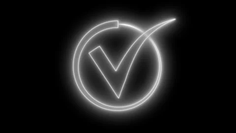 Animation of glowing neon checkmark inside a circle on a black background 動画素材 318098878