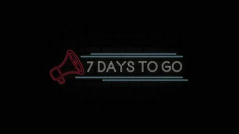 Animation glowing neon line text 7 days to go with a megaphone neon banner on Stock Footage 164338698