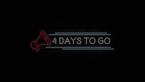 Animation glowing neon line text 4 days to go with a megaphone neon banner on Stock Footage 164338733