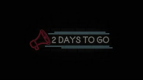 Animation glowing neon line text 2 days to go with a megaphone neon banner on Stock Footage 164338822