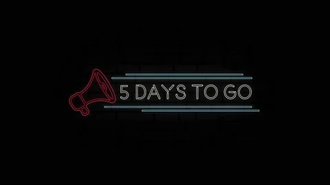 Animation glowing neon line text 5 days to go with a megaphone neon banner on Video stock 164338865
