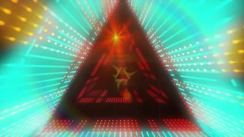 Animation of glowing neon triangle tunnel Stock Footage 330251296
