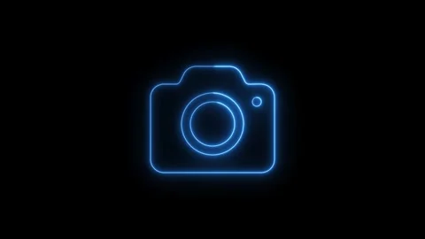 Animation of glowing neon Video camera icon isolated , recording, and film .. Stock Footage 303553667