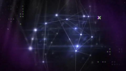 Animation of glowing network with connected nodes and lines on dark background Stock Footage 327450694