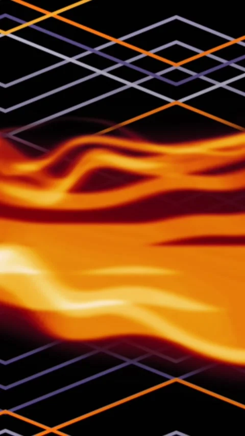 Animation of glowing orange waves moving over orange and white lines on black Stock Footage 341974756